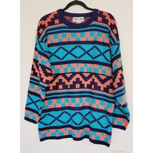 Michael Carrie Womens Vintage Oversized Geometric Print Knit‎ Sweater. Size M